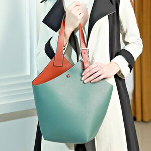 MDBM Maison de Beaute Marseilles CHOLET Assymetrical HandBag Bag Purse Green Tan